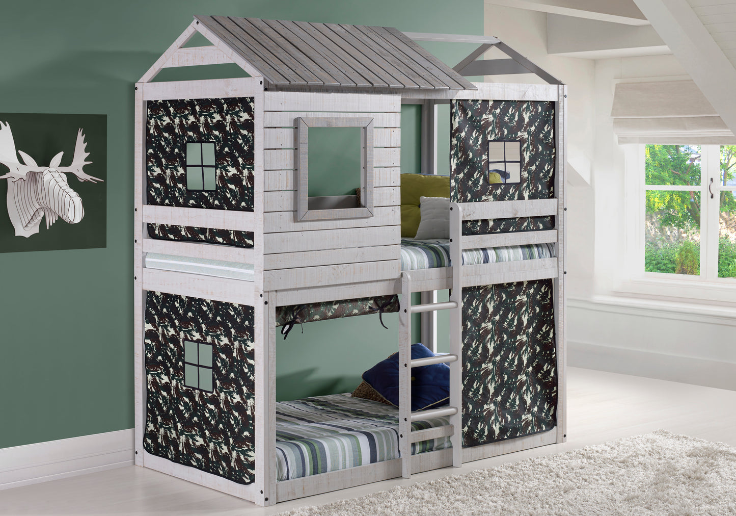 Deer Blind Twin Over Twin Rustic Grey House Bunk Bed