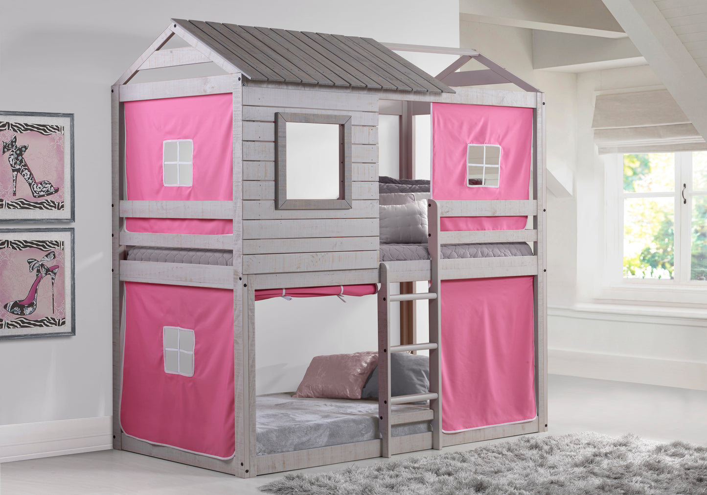 Deer Blind Twin Over Twin Rustic Grey House Bunk Bed