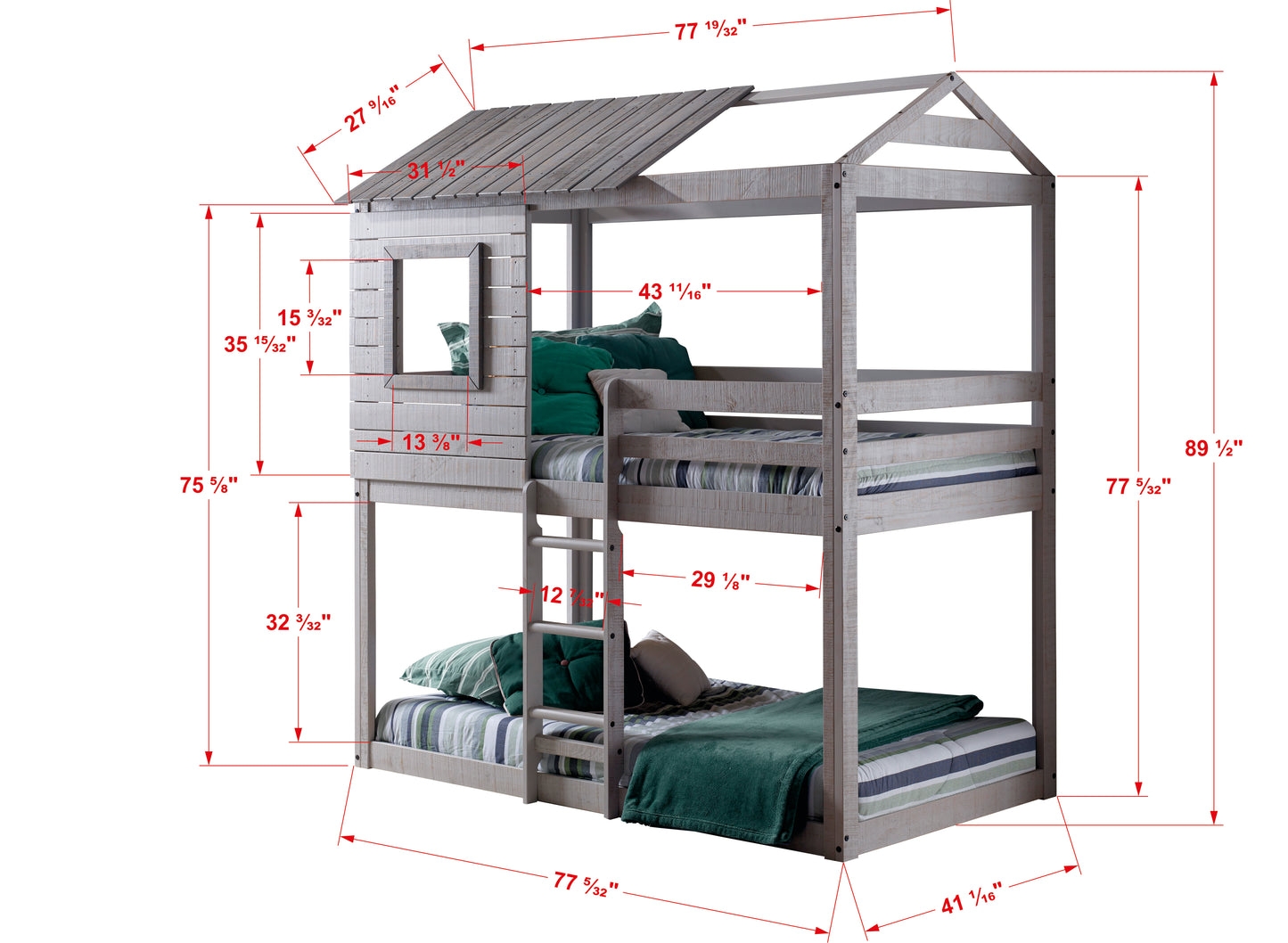 Deer Blind Twin Over Twin Rustic Grey House Bunk Bed