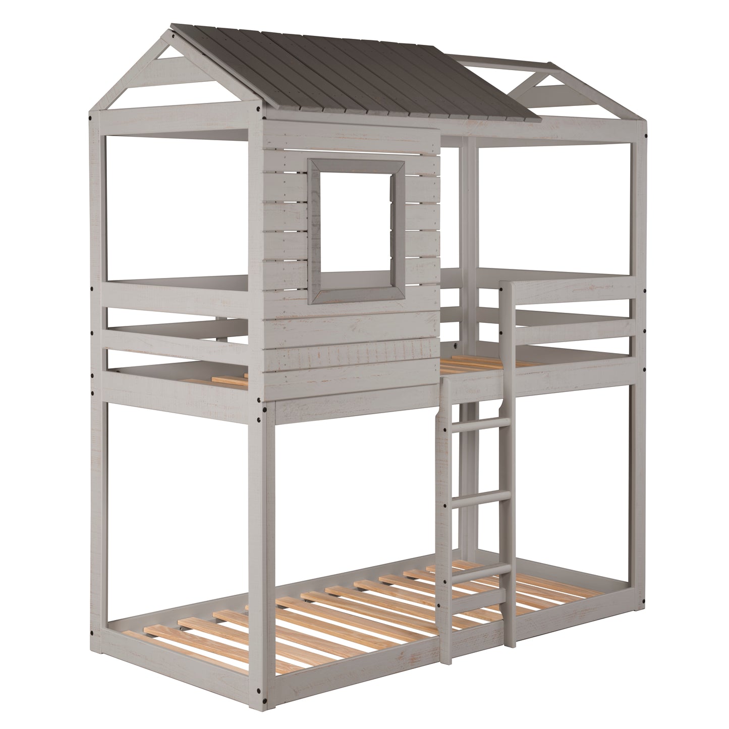 Deer Blind Twin Over Twin Rustic Grey House Bunk Bed