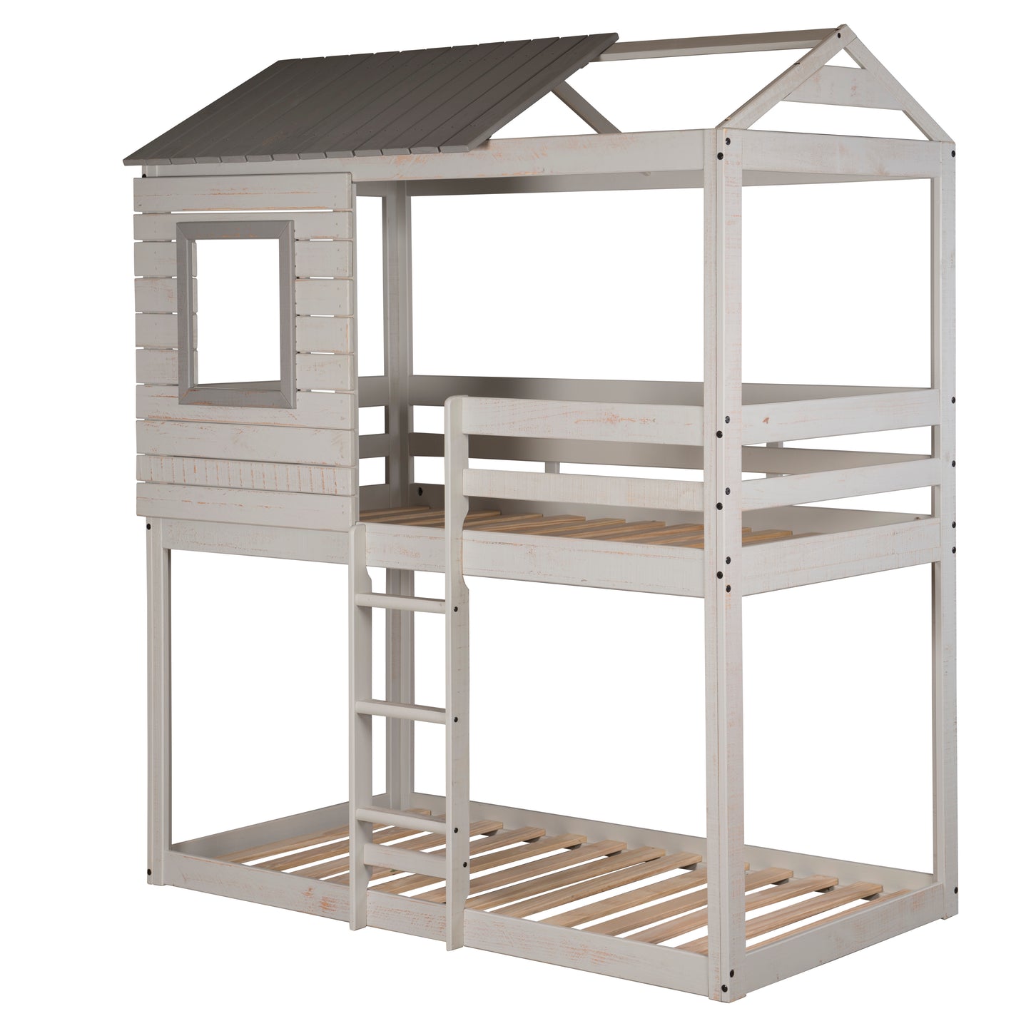 Deer Blind Twin Over Twin Rustic Grey House Bunk Bed