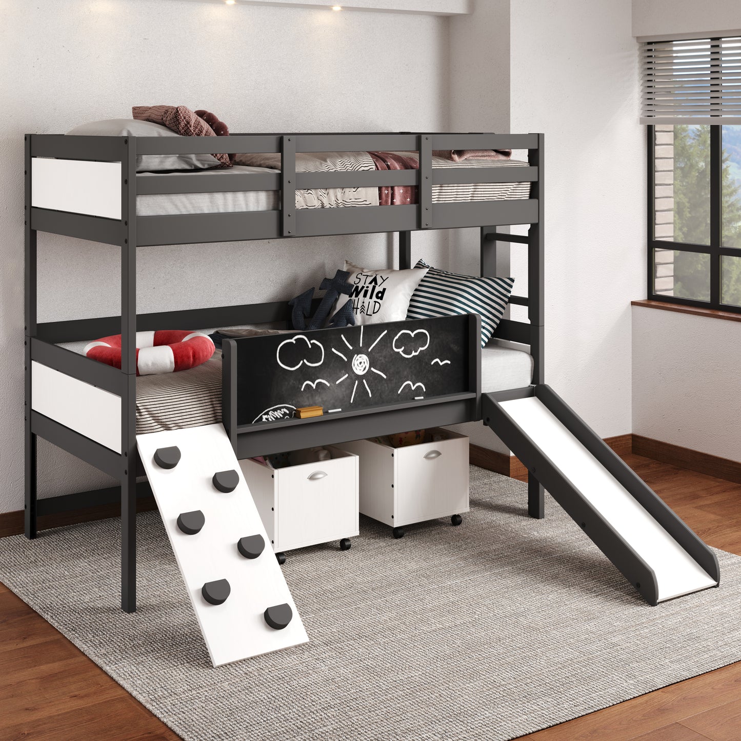 Twin over Twin Dark Grey Play Bunk Bed