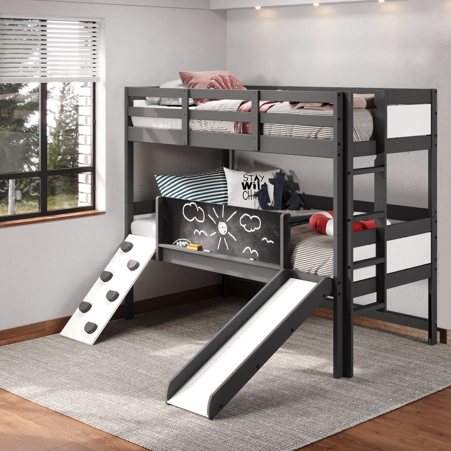 Twin over Twin Dark Grey Play Bunk Bed